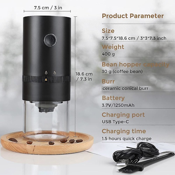 Bærbar Elektrisk Kværn Kaffe Grinder, USB Genopladelig Kværn Kaffe Bønner Grinder Til Espresso