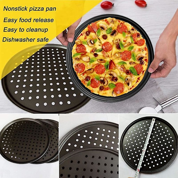 2 stk. 10 tommer Perforeret Pizza Pan Kulstofstål Non-stick Belægning Nem Rengøring Pizza Pan