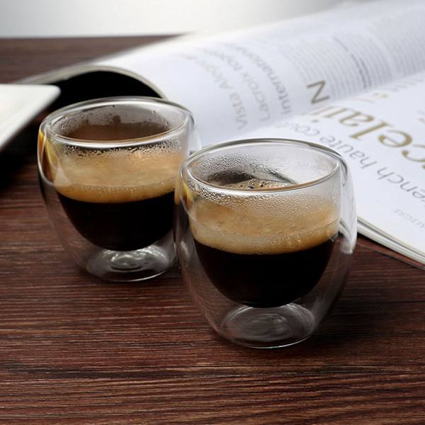 12 sett med 80 ml dobbelveggholdige glasskaffebegersett for å drikke te, kaffe, drikkebeger