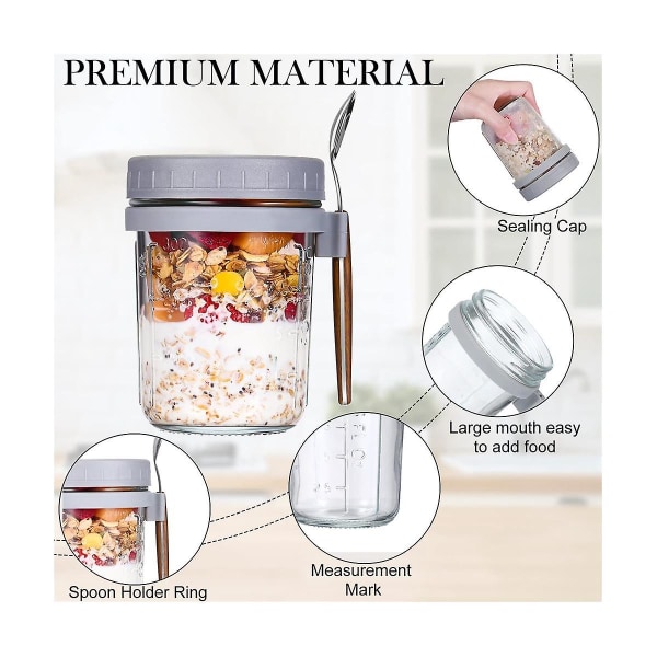4 Overnight Oats Behållare med Sked Lufttäta Havre Overnight Oats Burkar med Mått 3 månader