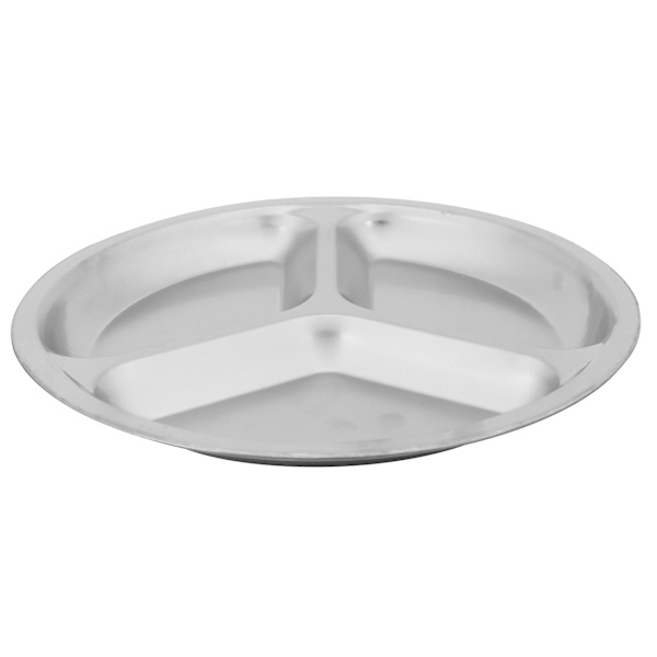 3X Rostfritt Stål 3 Sektioner Rund Delad Tallrik Snack Middagstallrik Diameter 24cm