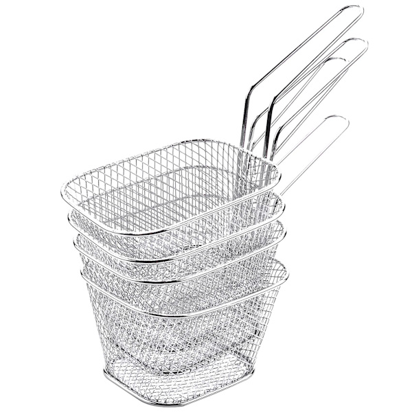 4-pack Mini Fritös Korgar i Rostfritt Stål - Serveringskorgar för Matvisning