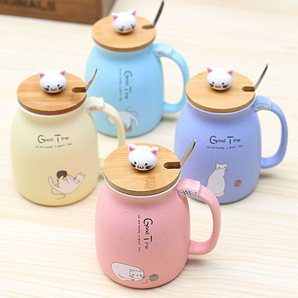 Ny sesamkatt värmebeständig kopp färg tecknad med lock kopp kattunge mjölk kaffe keramikkopp för barn