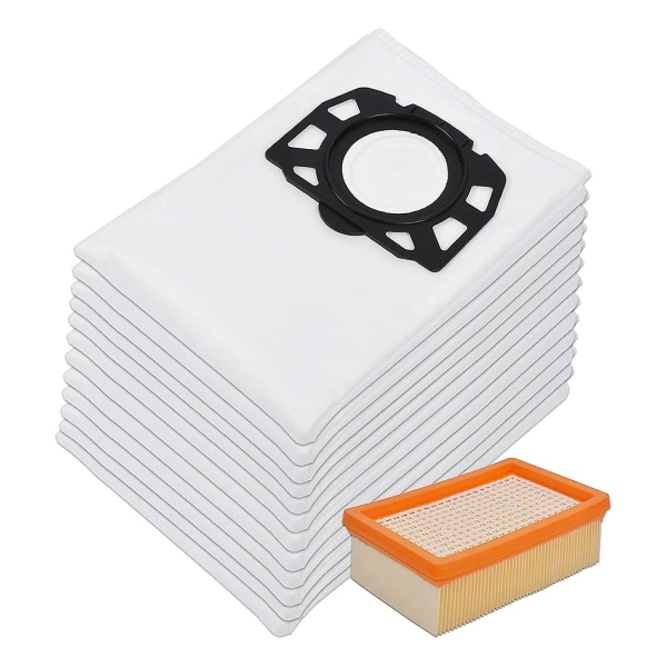 12 støvsugerposer + 1 flat brettet filter for Wd4, Wd5 og Wd6 våt- og tørrstøvsugere