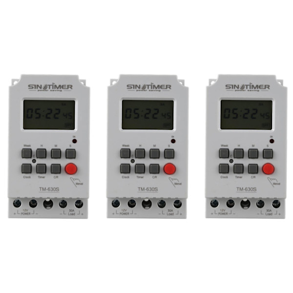 3X Sinotimer Tm630s-4 12V Sekundkontrolltimerbrytare Stor Skärm Digital Display
