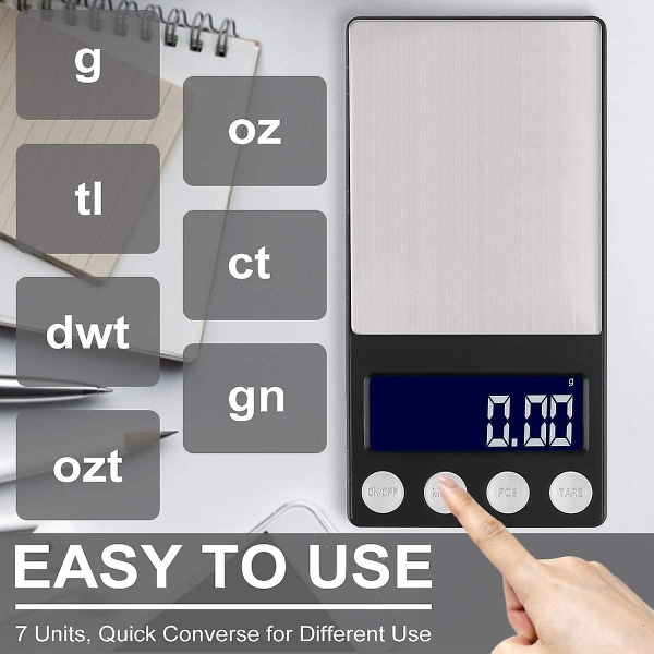 Digital Kjøkkenvekt, USB Oppladbar Lommevekt 500g/0.01G Mini Vektelektronisk Smykker Mat