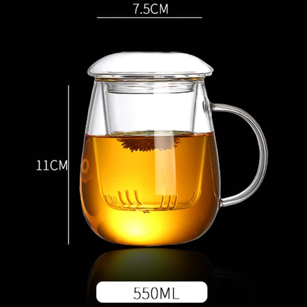 2X 550 ml tekopp med lock Sil, kaffekopp Set kopp Öl Dryck Kontorskopp Vinglas glas