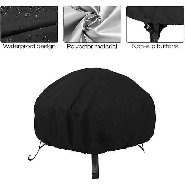 Stor Ildstedsdækning Vandtæt Rund, Robust 420d Oxford Anti-UV, Sort, 85 X 40cm (Størrelse: 80cm*65cm)