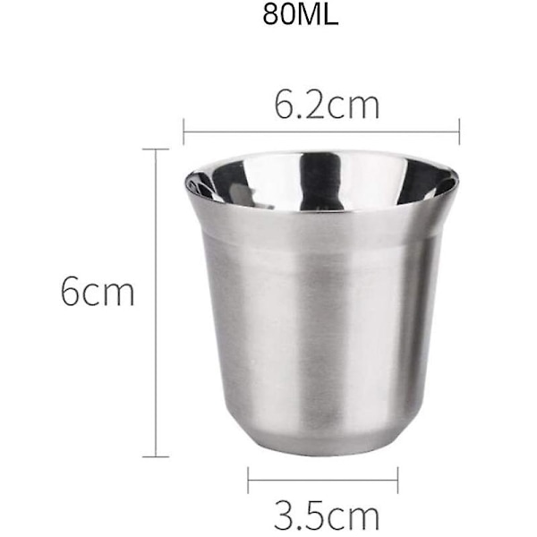 Espresso-koppset i stål, 2-pack, dubbelväggigt isolerat kaffekopp tekopp, lätt att rengöra och diskmaskinsäker