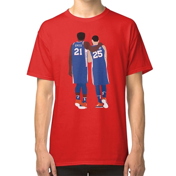 Ben Simmons and Joel Embiid T-shirt red S