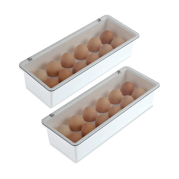 2-pack äggförvaring för kylskåp, 12 fack i plast, kylskåpsorganisatör
