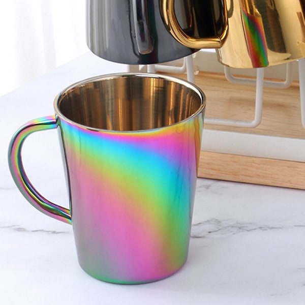 300ml Rustfrit Stål Kaffe Kop med Bærbar Håndtag - Regnbue