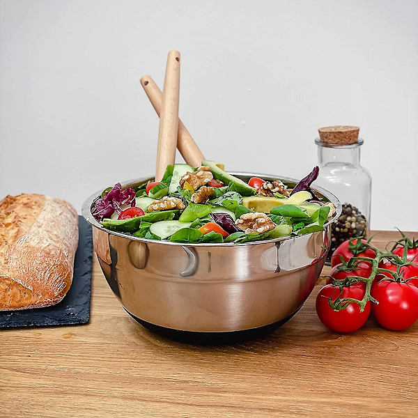 Rustfrit Stål Blandeskål Salatskål Ikke-stakbar Serveringsskål med Lufttæt Låg til Køkken