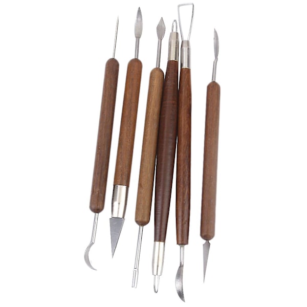 6 stk Leire Skulptur Carving Modellering Verktøy Trehåndtak & Sett 6 stk Aluminium Leire Skulptur
