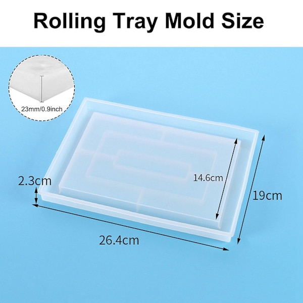 2X Harts Mold Silikon, Epoxi Stor Rektangulär Rullbricka Mold, Harts Serveringsbricka Mold