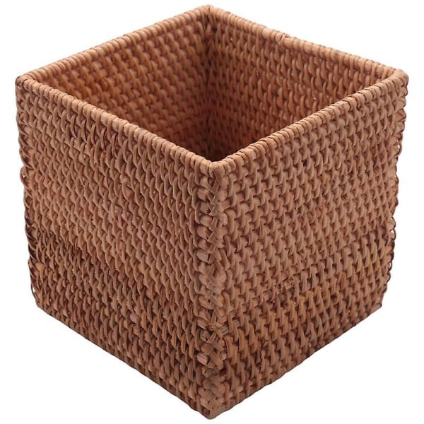 Firkantet Rattan Vevbokslokk, Håndvevd Vikker Vevholder, 5.7X5.7 Tommer, Tre Farge