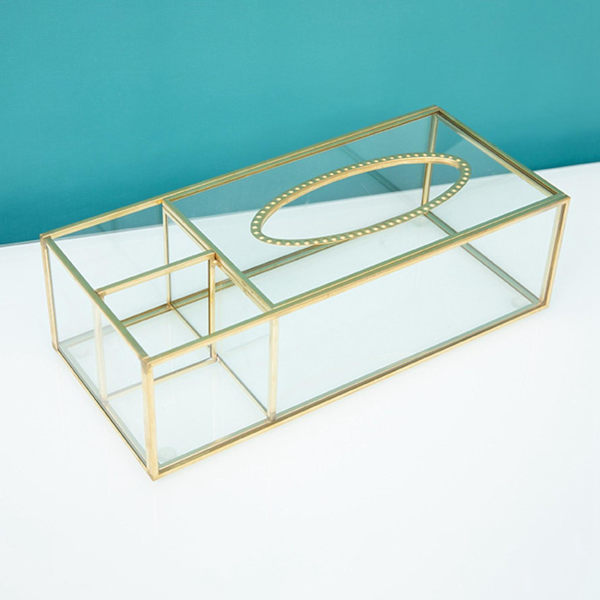 Hushållspappershållare Geometrisk Glas Guld Papperslåda Rektangulär Transparent Cellofan Papperslåda