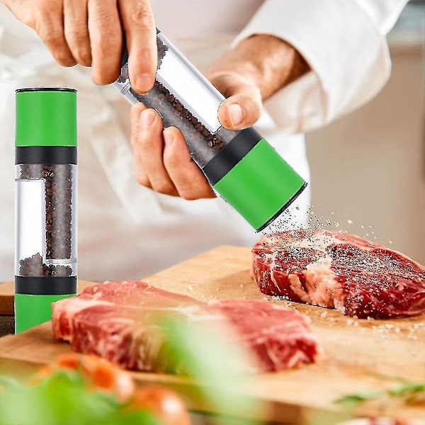 Salt- och pepparkvarnset, manuell pepparkvarn med justerbar grovlek, påfyllningsbara kryddkvarnar green