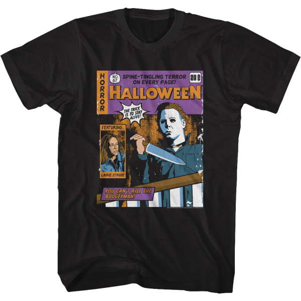 Halloween T-shirt med rysande serietidningsomslag L