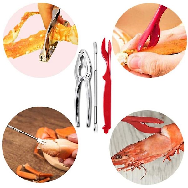 Seafoodverktygssats 2 krabbtänger 2 plastpincetter 4 rostfria gafflar 8