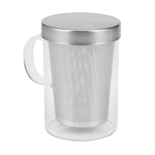 2 st 500 ml Reseförpackning Pyrex Infuser Mugg med Rostfritt Stål Lock Kaffe Mugg Tumbler