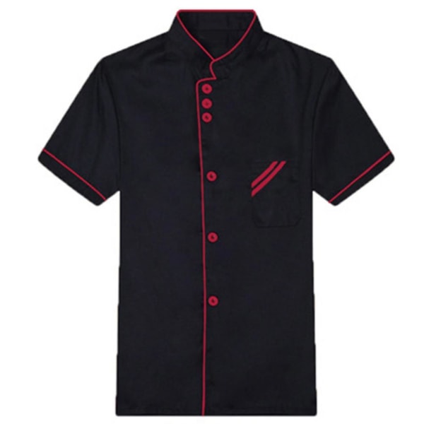 Unisex Kort & Långärmad Kockjacka Hotellkök Serviceuniform Arbetskläder Black and Red XL Short Sleeve