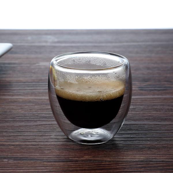 12 sett med 80 ml dobbelveggholdige glasskaffebegersett for å drikke te, kaffe, drikkebeger