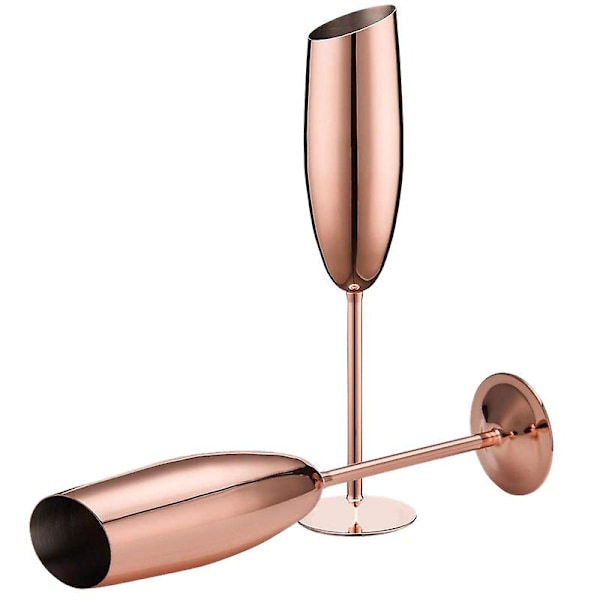 Sett med 2 rustfrie champagnefløyter i gull, ubruddbar og knussikker