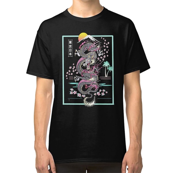 Synthwave Retrowave Japanese Dragon T-shirt XL