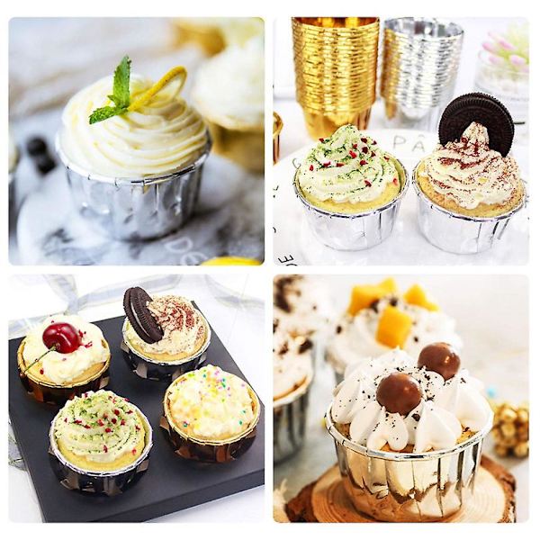 50 st Aluminiumfolie Cupcake Koppar Engångs Muffin Fodral Bakkoppar Aluminium Cupcake Koppar