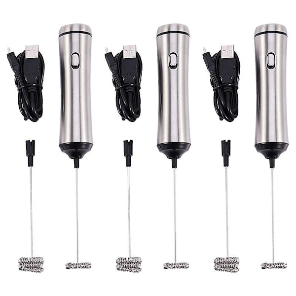 3X USB-opladelig Dobbelt Fjeder Æggepisker Elektrisk Mælkeskum Apparat Rustfrit Stål Håndholdt Mælkeskum Apparat