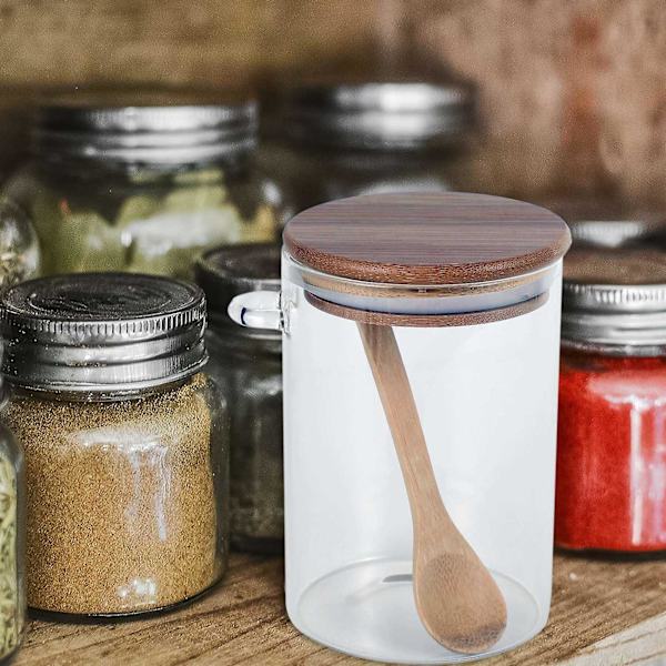 4X matboks glasskrukke klar lufttett krukkebeholder med lokk og skje for løs te salt sukker