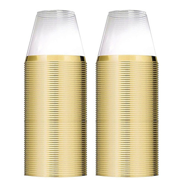 Gyllene Plastkoppar 9oz Engångskoppar Plastvinglas Partykopp Transparent Plastkopp