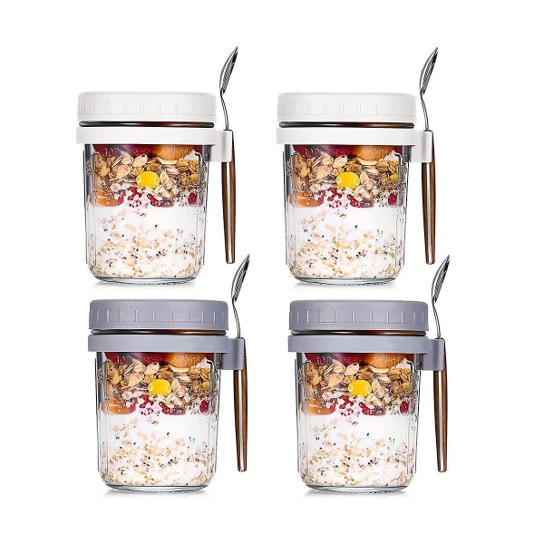 4 Overnight Oats Behållare med Sked Lufttäta Havre Overnight Oats Burkar med Mått 3 månader