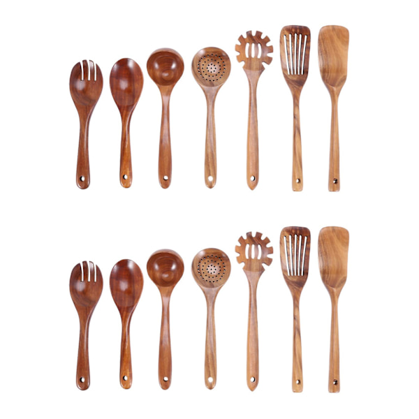 Träslevset för kök, Träsked Matlagning Naturlig Teak Kökspade Set