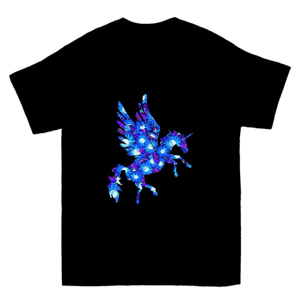 Blå blommor Pegasus Enhörning T-shirt XL