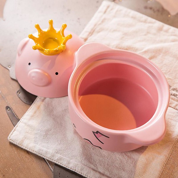 1000ml Pink Pig Högtemperaturbeständig gryta med handtag Keramik