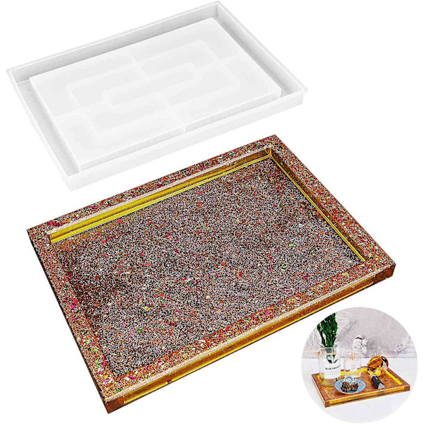 2X Harts Mold Silikon, Epoxi Stor Rektangulär Rullbricka Mold, Harts Serveringsbricka Mold