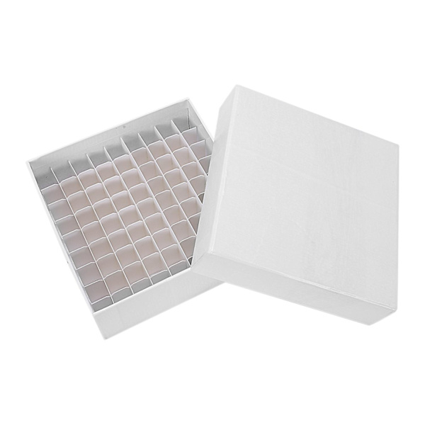 Laboratoriefryserboks med 81 plasser, graderte, hvitt kartong, 1,8 ml