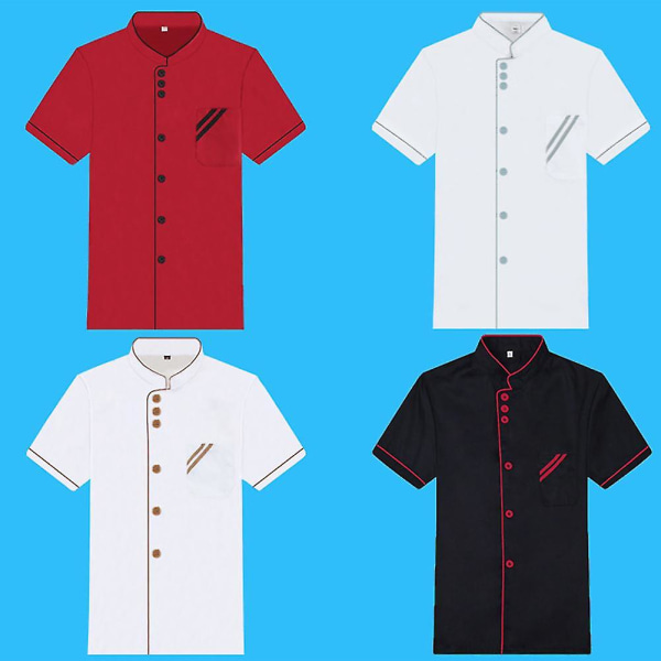 Unisex kort långärmad kockjacka kappa Hotell kök Service Uniform arbetskläder Black and Red XXL Short Sleeve