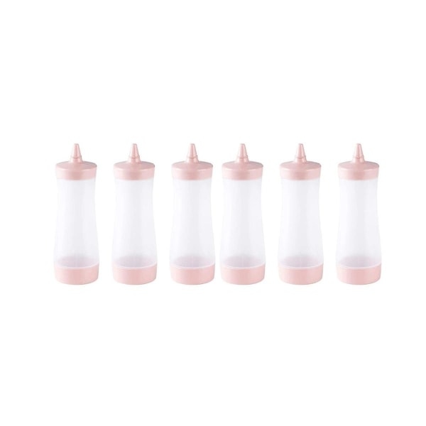 6 Squeeze Squirt-flaskor Ketchup Senapssåsbehållare för kökskrydda, rosa