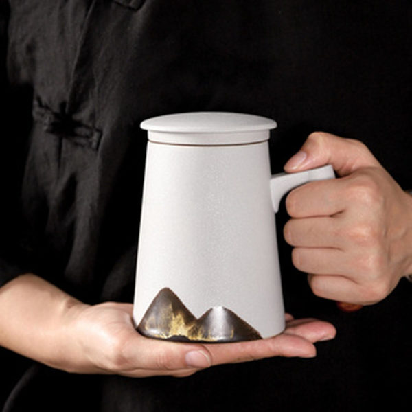 420ml Keramisk Mugg med Trähandtag Presentask Vit