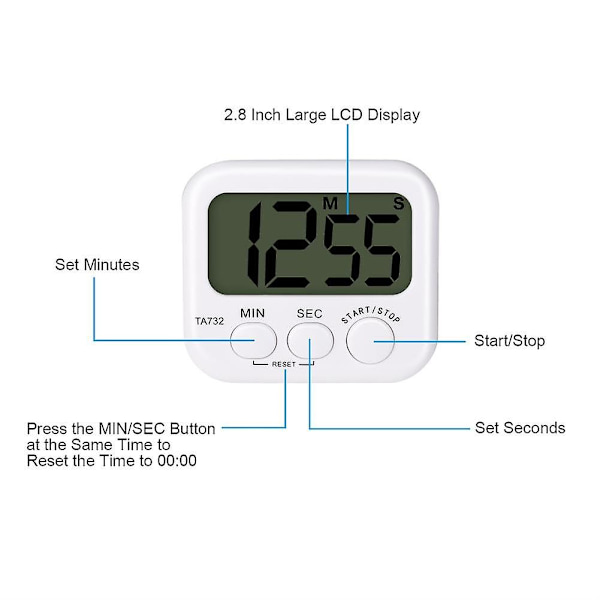 Digital Köktimer, Skärmvisning av Font, Magnetisk Bakdel, Ljudlarm