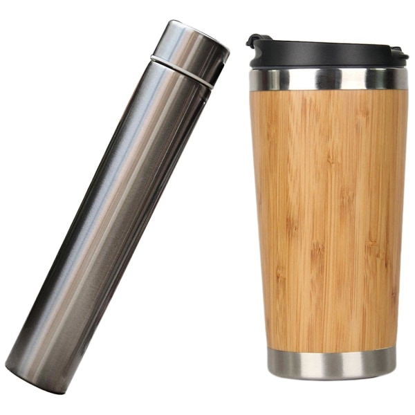 1 x mugg kafferesor i rostfritt stål, gudinna mugg och 1 x bambu kaffemugg kaffe resemugg