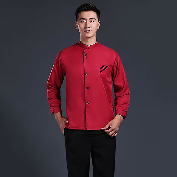 Unisex Kort & Långärmad Kockjacka Hotellkök Serviceuniform Arbetskläder Black and Red L Short Sleeve