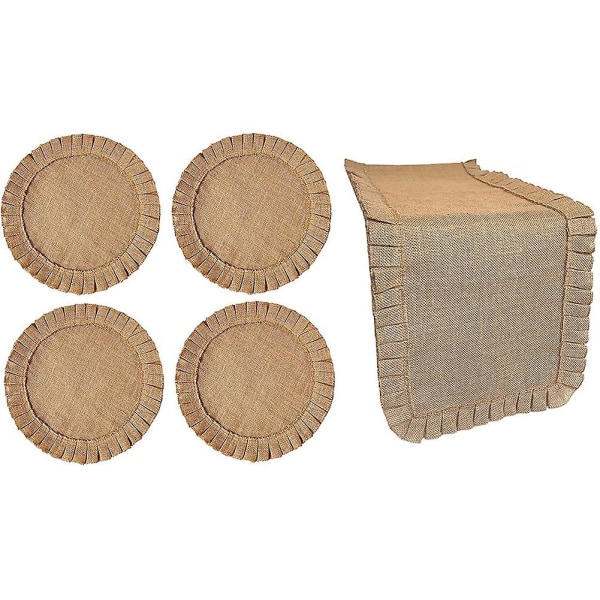 Rustik lantlig Burlap-set. jute. (1 brädspel + 4 platsmattor)