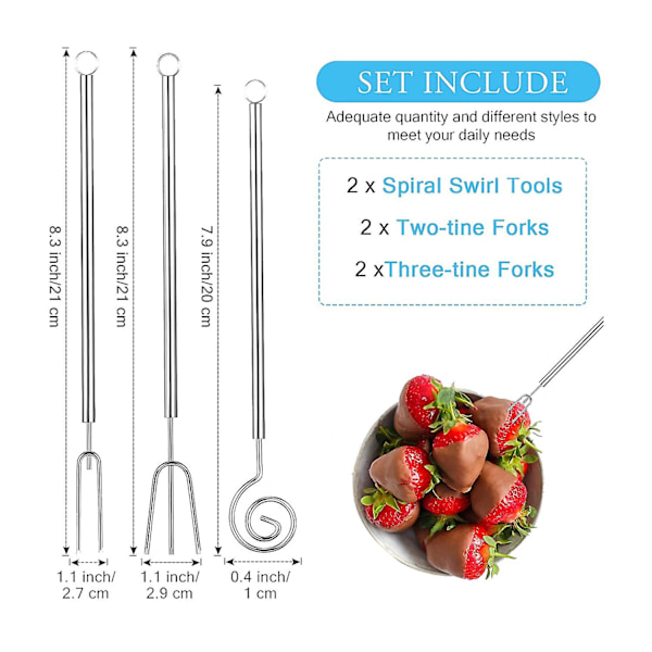 6 stk. Chokolade Dip Gaffel Sæt 8,3 tommer Rustfrit Stål Fondue Gaffel DIY Slik Smelt Bagetilbehør