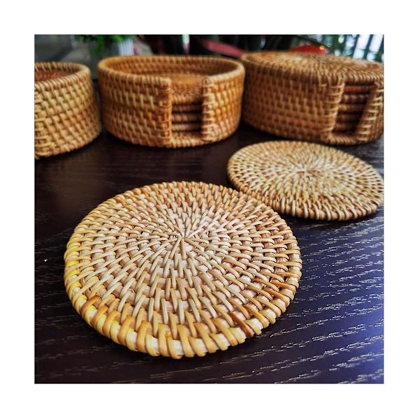 6 stk Rattan Teekostere Te-Seremoni Pottholder Rattan Skålmatte Pottematte Isolasjon