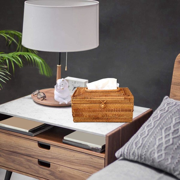 2X Papirholder Rattan Vevboks Elegant Hjemmedekor Håndlaget Skrivebord Vevboks Serviettgate