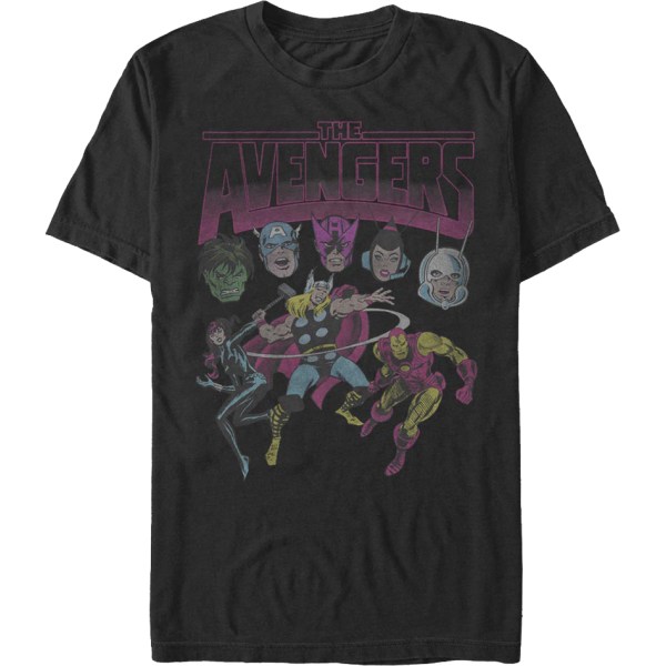 Retro Avengers -hahmokollaasi Marvel Comics T-paita Uusi S